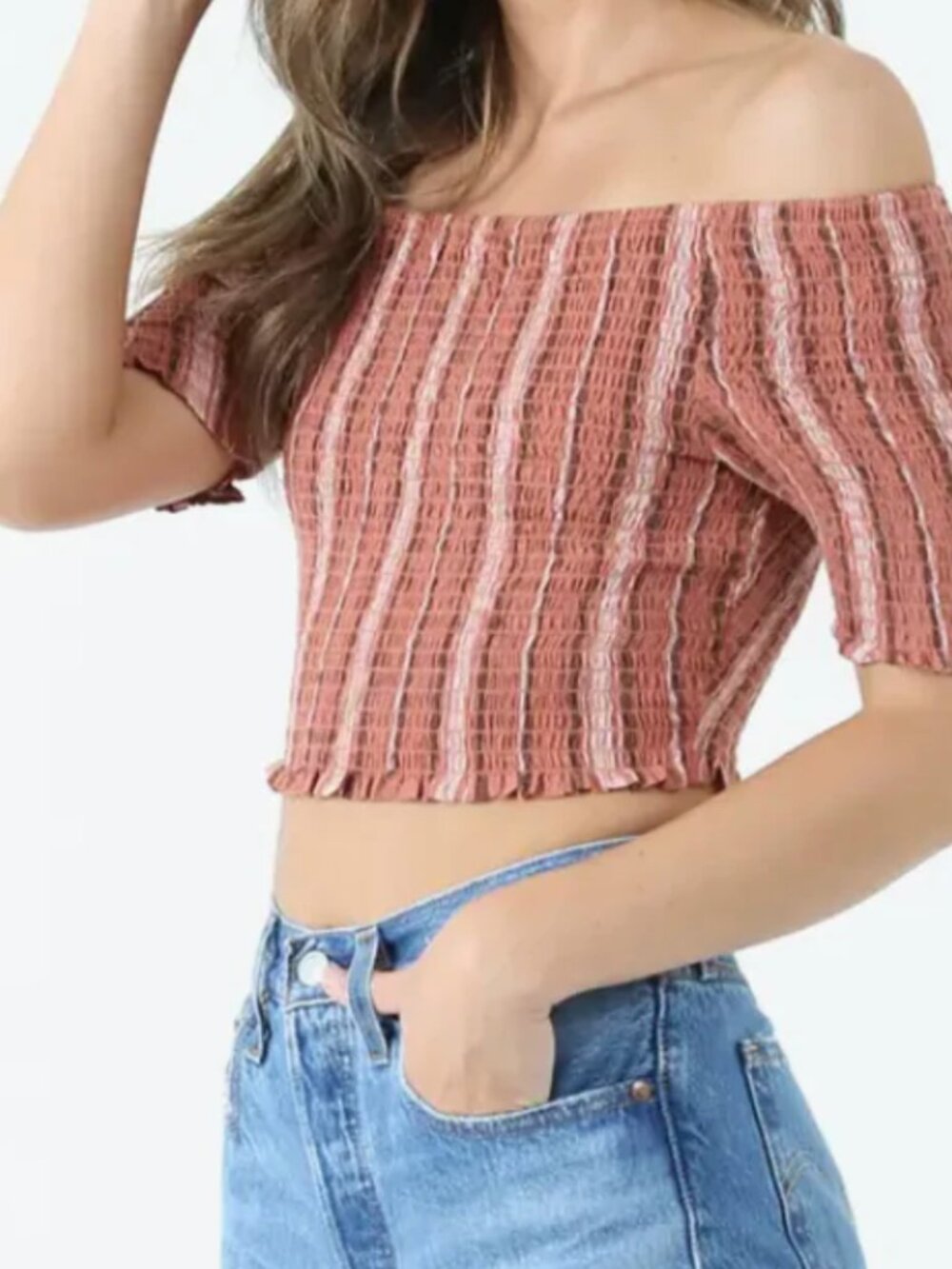 Stripped Smocked Crop Top